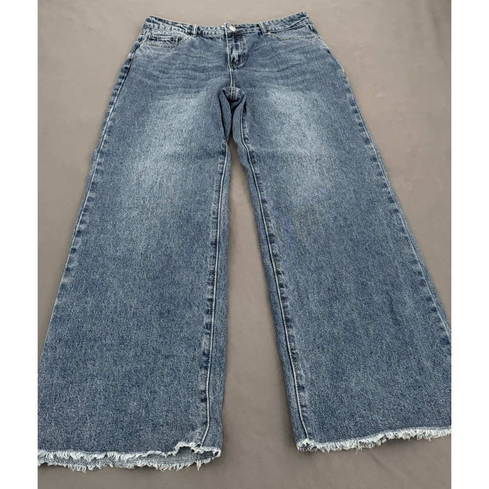 Ashley Mason Wide Leg Jeans Womens Sz 13/31 Lace Heart Pockets Raw Hem High Rise - Picture 12 of 14